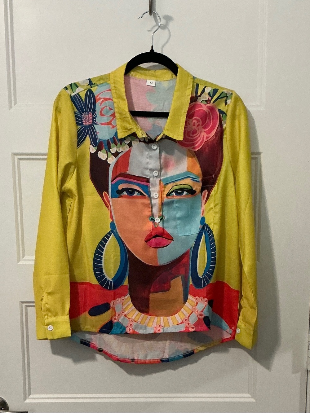 Women's Yellow Artistic Portrait Button-Up Top